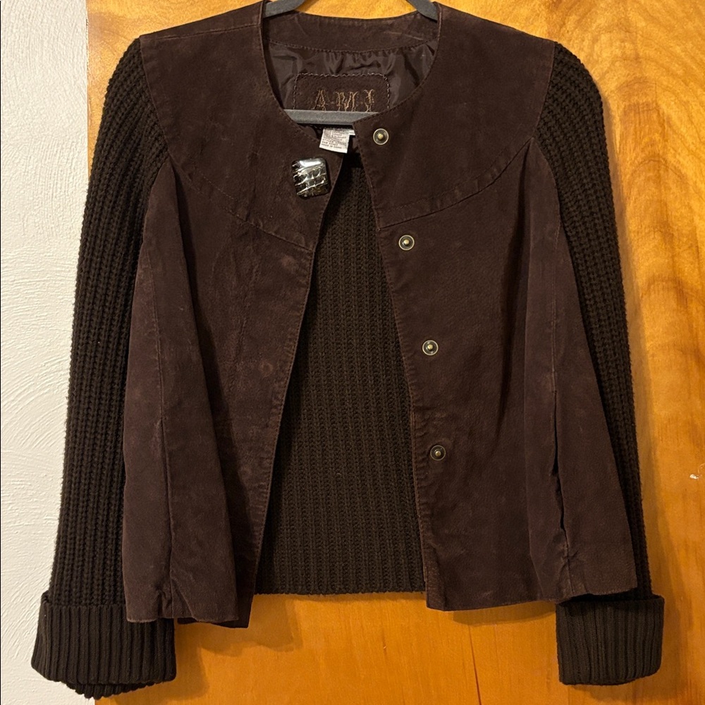 Ami Vintage Brown Leather and Knit Jacket Size Medium